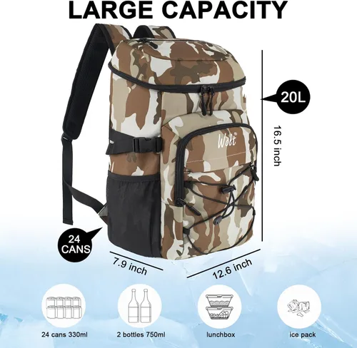 Miniatura 6 de WOLT Mochila enfriadora, 24 latas aisladas, a prueba de fugas, ligera y suave, enfriador de camping, enfriador de playa de gran capacidad, mochila