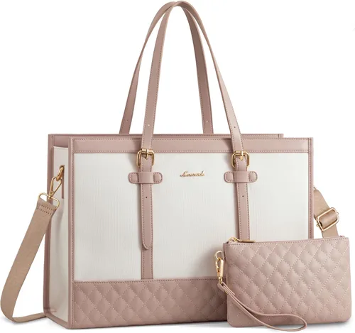 Miniatura 9 de LOVEVOOK Bolsa para Laptop para Mujeres de 15.6 pulgadas Bolsa Tote de Lona para Laptop, Bolsa de Trabajo de Gran Capacidad con Cartera de Mano