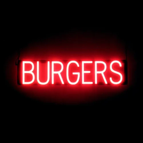Miniatura 44 de SpellBrite HAMBURGERS Letrero para restaurantes Letreros relacionados con el comedor con aspecto de neón, luz LED roja 40.0 x 6.3 pulgadas Rojo