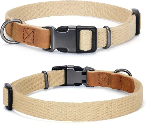 Mile High Life Collares para perros, collares de algodón suave con hebilla de metal pesado, collar clásico para cachorros con puntas de cuero