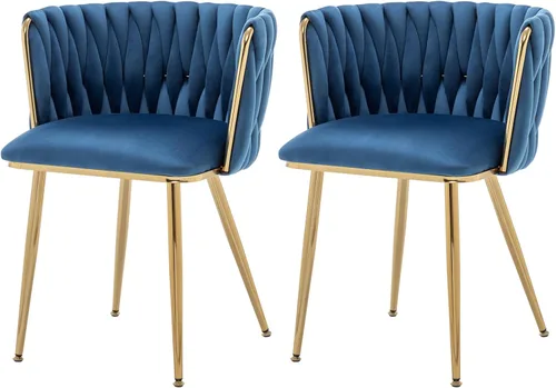 Miniatura 23 de ECHINGLE Juego de 2 sillas de comedor de terciopelo, modernas sillas de comedor tejidas tapizadas con patas de metal dorado, sillas decorativas