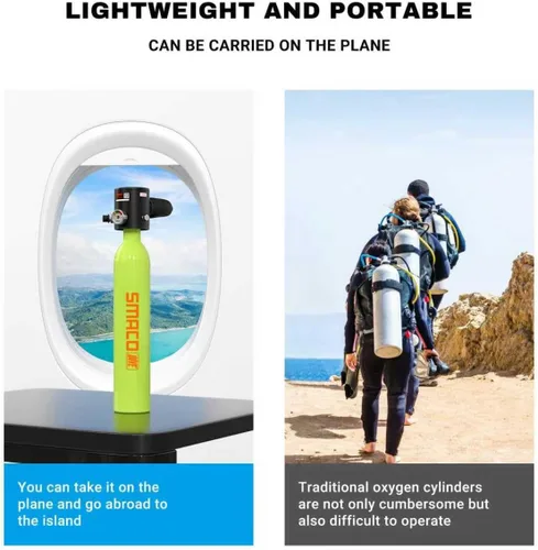 Miniatura 5 de SMACO Mini Scuba Tank 0.5L Handheld Diving Tank with DOT Marked Reusable Lung Air Tank Diving Cylinder for Underwater Exploration Emergency Rescue