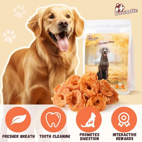 Miniatura 9 de Golosinas para perros Pawmate, anillos de pollo deshidratados, sin pellejo crudo, sin granos, pechos de pollo naturales reales, golosinas