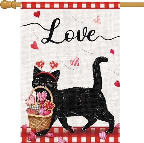 Miniatura 9 de Louise Maelys Bandera de jardín con texto en inglés «Happy Labor Day» de doble cara vertical, arpillera con gato negro pequeño, jardín, patio, casa