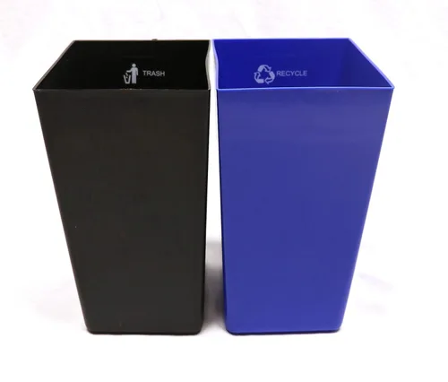 Miniatura 3 de Papelera de reciclaje, cuero sintético con revestimientos clasificados de fuego codificados de doble color. 14.25 "x 9.5" x 12" Negro