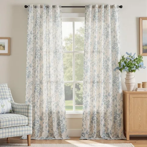 Miniatura 59 de Jinchan Cortinas de Mezcla de Lino con Estampado Floral para Sala de Estar, 84 Pulgadas de Largo, Cortinas con Bolsillo para Varilla y Tab Trasera