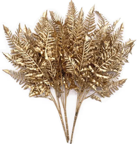 Miniatura 28 de CATTREE Plantas artificiales para decoración de Navidad, hierba de plástico dorado, hojas falsas, arbustos de simulación para interiores y Hojas
