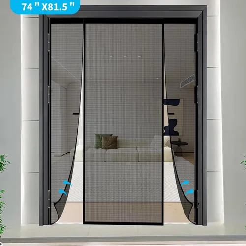 Miniatura 8 de Malla magnética con imanes súper fuertes, red de fibra de vidrio de doble apertura para puertas corredizas de vidrio, patio grande y puertas