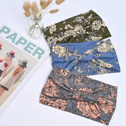 Miniatura 5 de Yeshan Diademas bohemias bandeau para mujeres, diadema ancha tipo bandana con nudo, pañuelo para el cabello con estampado floral, bandas africanas