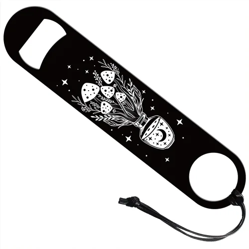 Miniatura 8 de GLOBLELAND Abridor de botellas de acero inoxidable de 7 pulgadas de fase lunar y hongos con cable de poliuretano para barman, abridor de botellas