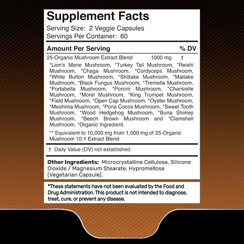 Miniatura 4 de WELLNESS LABSRX Cápsulas de suplemento de hongos extracto 10:1, cápsulas complejas de hongos 1000 mg, suplemento de melena de león con cola de pavo