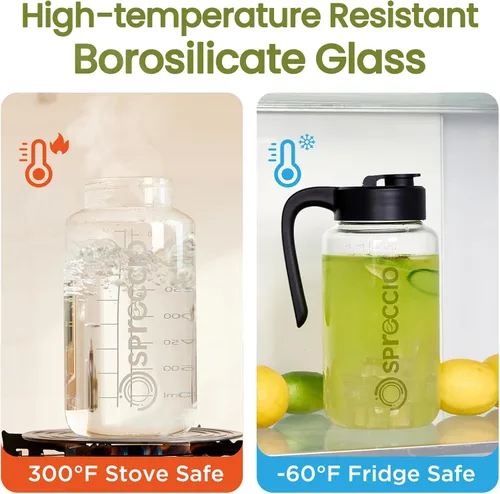 Miniatura 2 de Jarra de vidrio de borosilicato de 64 onzas con tapa, resistente al calor, boquilla abatible hermética a prueba de fugas, jarra de tarro Mason