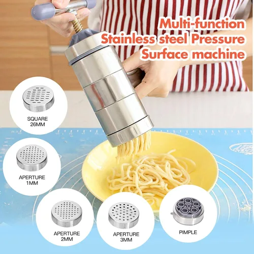 Miniatura 2 de Prensa manual de fideos de acero inoxidable, manivela de mano, máquina de prensa de masa de fettuccine para fideos, máquina de pasta con 5 moldes
