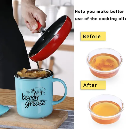 Miniatura 3 de ONTUBE Contenedor de grasa de tocino de cerámica con colador, recipiente de almacenamiento de aceite de cocina, protector de grasa para cocina