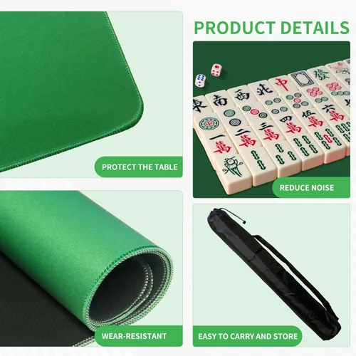 Miniatura 5 de Mahjong Mat, tapete de mesa Mahjong con bolsa de transporte negra, tapete de juego antideslizante de goma y cubierta de mesa reductora de ruido