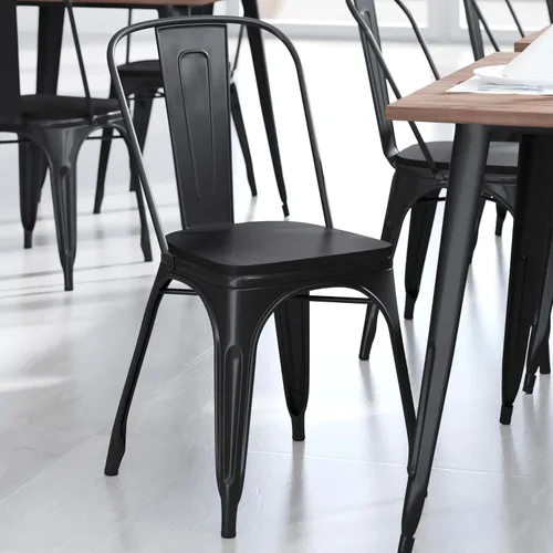 Miniatura 3 de BizChair Juego de 4 asientos de madera de poliresina, poliestireno negro, bordes redondeados para mayor comodidad, para sillas y taburetes de metal