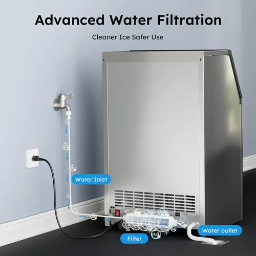 Miniatura 5 de Máquina comercial para hacer hielo - 200 libras/24 horas, máquina de hielo comercial con contenedor de almacenamiento de 50 libras, debajo