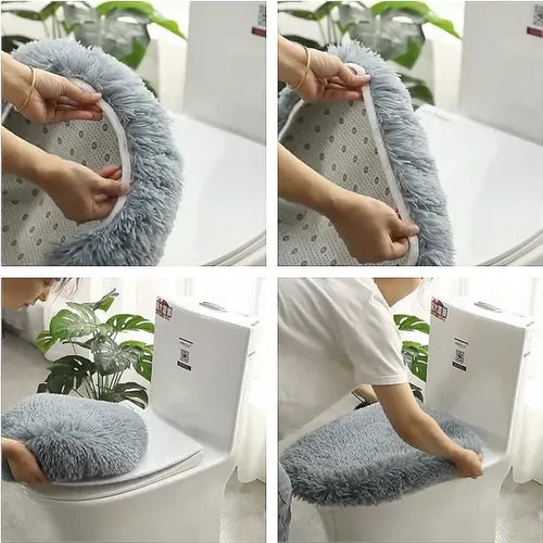 Miniatura 6 de BXEBUI Juego de alfombras de baño de microfibra de 3 piezas, tapete de contorno antideslizante, cubierta para tapa de inodoro y tapete de baño, Negro