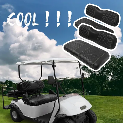Miniatura 6 de Fundas de Asiento de Carrito de Golf Delanteras y Traseras Impermeables y Resistentes al Sol de Cuero Vinílico de Grado Marino Accesorios de Negro