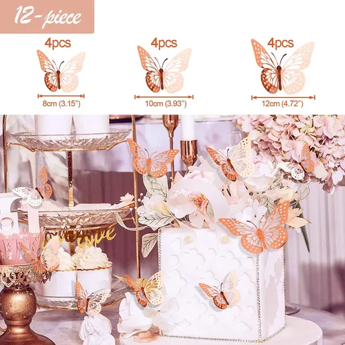 Miniatura 5 de Pugkloy Decoraciones de fiesta de cumpleaños de oro rosa y azul marino con pancarta de feliz cumpleaños, cortinas, pared de mariposa, guirnalda