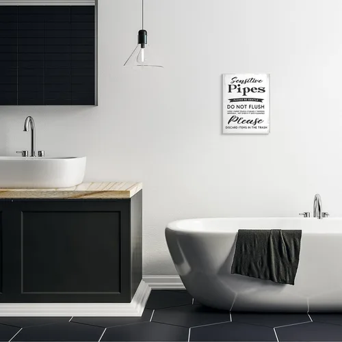 Miniatura 3 de Stupell Industries Lil' Rue - Placa artística de pared con texto en inglés "Sensitive Pipes Sign Flushing Restrictions", 10 x 15 pulgadas, fácil