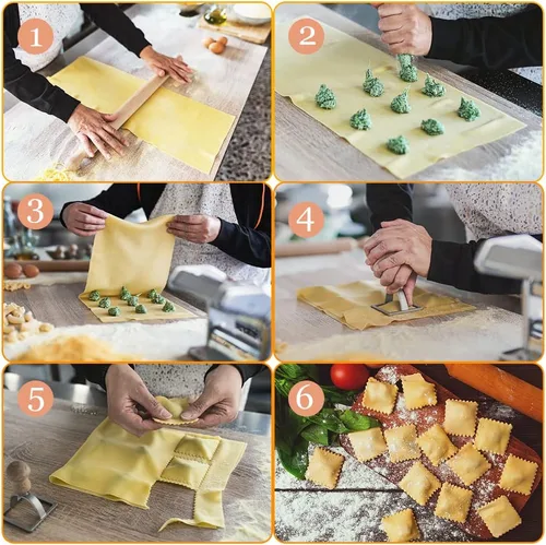 Miniatura 4 de Juego de ruedas de corte de raviolis de 5 piezas, fabricantes de raviolis con rodillo, juego de cortador de sellos de raviolis con mango de madera