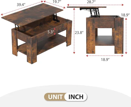 Miniatura 2 de Mesa auxiliar de madera rústica con almacenamiento, mesa consola con escritorio oculto para sala de estar Marrón