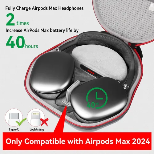 Miniatura 3 de Smatree Funda de carga para auriculares AirPods Max/AirPods Max 2, carga USB-C, bolsa de carga de batería de 2000 mAh con modo de suspensión, funda