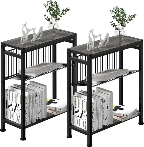 Miniatura 14 de Mesa auxiliar para espacios pequeños, mesa auxiliar estrecha con soporte para revistas, mesa auxiliar delgada de diseño 2 en 1, mesita de noche