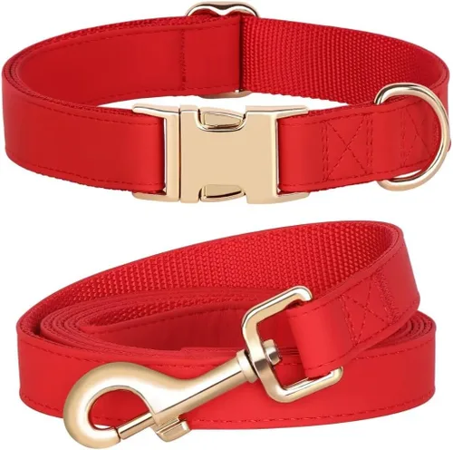 Miniatura 11 de PET ARTIST Juego de collar y correa de piel sintética suave para perro, brillante y elegante, juego de correa y collar de piel sintética de 5 pies