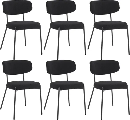 KCC Juego de 6 sillas de comedor Boucle, sillas modernas de mediados de siglo tapizadas, elegantes sillas de cocina Sherpa, sillas de acento para