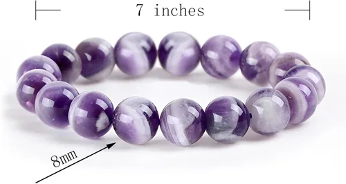 Miniatura 2 de OLARCU Pulsera elástica ajustable unisex con cuentas de cristal de amatista y poder curativo natural de 7 pulgadas, unisex.