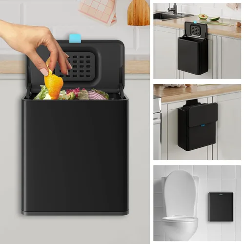 Miniatura 12 de Basurero colgante de acero inoxidable con tapa y cubo interior, contenedor de compost de cocina de 2 galones para encimera, debajo del fregadero