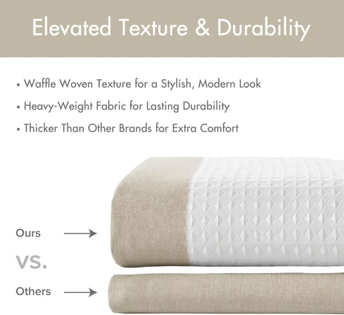 Miniatura 5 de Madison Park Cortina de ducha de tejido waffle con diseño a rayas en piezas, cortina de ducha de tela para baño con gestión de humedad 3M Rayas Taupe