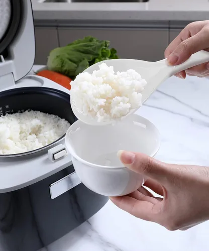 Miniatura 6 de 2 cucharas de plástico para remo de arroz, espátula de arroz antiadherente, cuchara de servir de 7.87 pulgadas (blanco B)