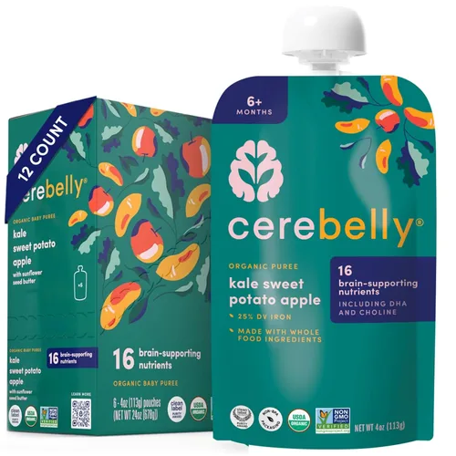 Miniatura 19 de Cerebelly Paquete variado de bolsas de comida orgánica para bebés, purés de verduras y frutas, 16 nutrientes, sin azúcar añadido, fibra y sin OMG, 4