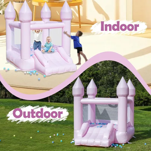 Miniatura 6 de Casa de rebote de PVC, casa de rebote para niños de 3 a 6 años con soplador y tobogán, castillo inflable rosa para niños pequeños de 1 a 3 años