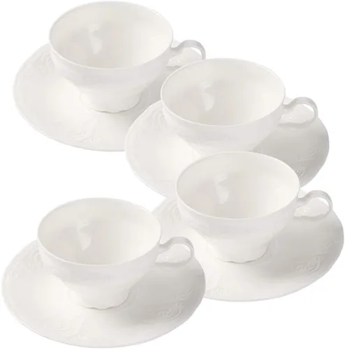 Juego de taza de té y platillo de porcelana fina, superficie de escultura, taza ligera de 7 onzas, juego de cuatro