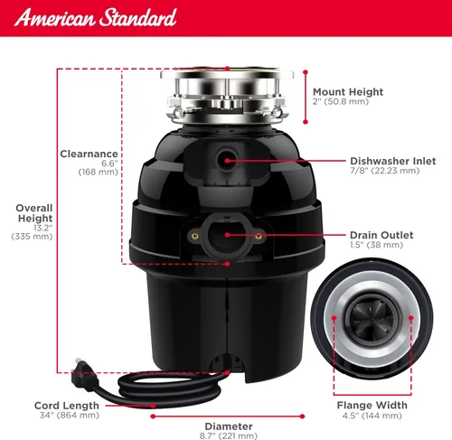 Miniatura 5 de American Standard 10-US-AS-5-HD Eliminación de basura Anti-Atasco Sistema de trituración de residuos de alimentos de acero inoxidable, de servicio