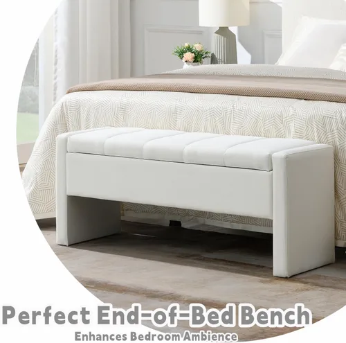 Miniatura 5 de Otomana de 47.25 pulgadas con almacenamiento, banco de almacenamiento para el extremo de la cama, banco de entrada, reposapiés multifuncional