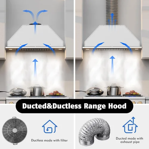 Miniatura 4 de Inserto de Campana de Cocina de 30 Pulgadas, Campana Integrada de Cocina con 900 CFM, Campana de Ventilación de Cocina Convertible de Conductos/Sin