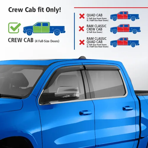Miniatura 3 de Goodyear Deflectores de ventana lateral inastillables para camiones Dodge RAM 1500 2019-2026 Crew Cab, protectores de lluvia con cinta, viseras