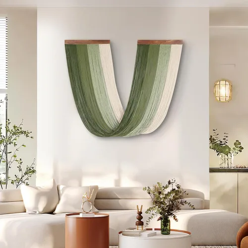 Miniatura 13 de lokeisna Macramé para colgar en la pared, tapiz tejido beige y rosa polvoriento, hecho a mano, decoración de pared de macramé, galería y guardería
