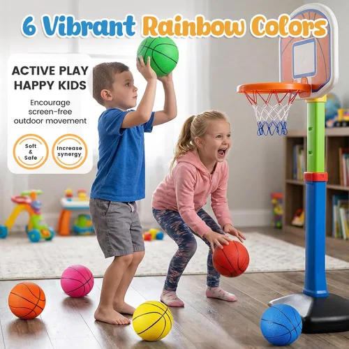 Miniatura 4 de Shindel Mini baloncesto, 6 pelotas de baloncesto de 4.7 pulgadas con bomba para regalos de cumpleaños para niños pequeños, pelotas de patio