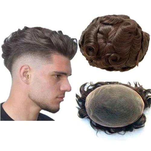 Miniatura 13 de N.L.W. Toupee de cabello humano para hombres, prótesis europea de piezas de cabello sistema de reemplazo para hombres con 10x8 HD súper fino encaje