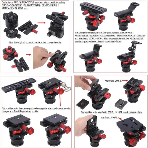 Miniatura 9 de iShoot Convertidor de abrazadera adaptadora compatible con Manfrotto 200PL 410PL, Arca-Swiss Fit Placa de liberación rápida y cabezal de trípode