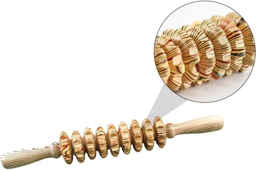 Miniatura 2 de POPETPOP Rodillo masajeador abdominal de mano de nueve ruedas de madera, herramienta de alivio muscular multifunción para terapia corporal, masaje
