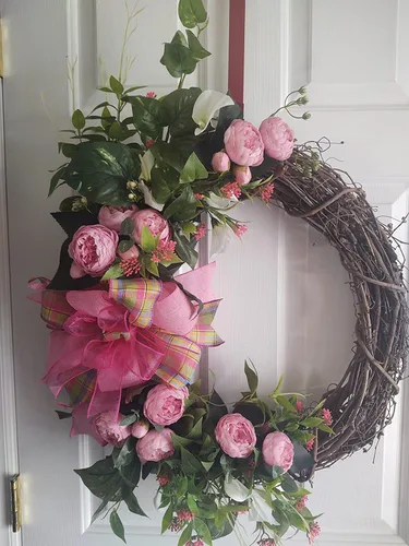 Miniatura 7 de Ramo de peonías artificiales de seda, 4 paquetes de rosas persas sintéticas con hojas de eucalipto para decoración del hogar, boda, fiesta