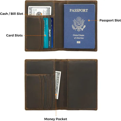 Miniatura 5 de Cartera de viaje para pasaporte para hombre, funda de pasaporte de cuero, con bloqueo Rfid, soporte para pasaporte para parejas, para 2, Porta