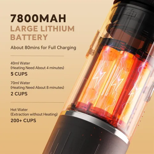 Miniatura 5 de Máquina de café espresso portátil con autocalentamiento de 3-4 minutos, cafetera eléctrica recargable de 12 V, 19 bares, compatible con cápsulas NS